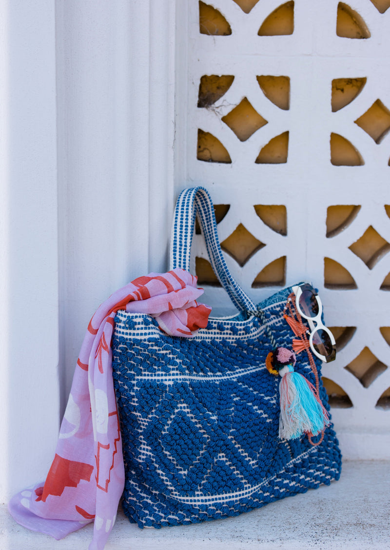 Hand Loomed Chiggi Tote-Amalfi Blue