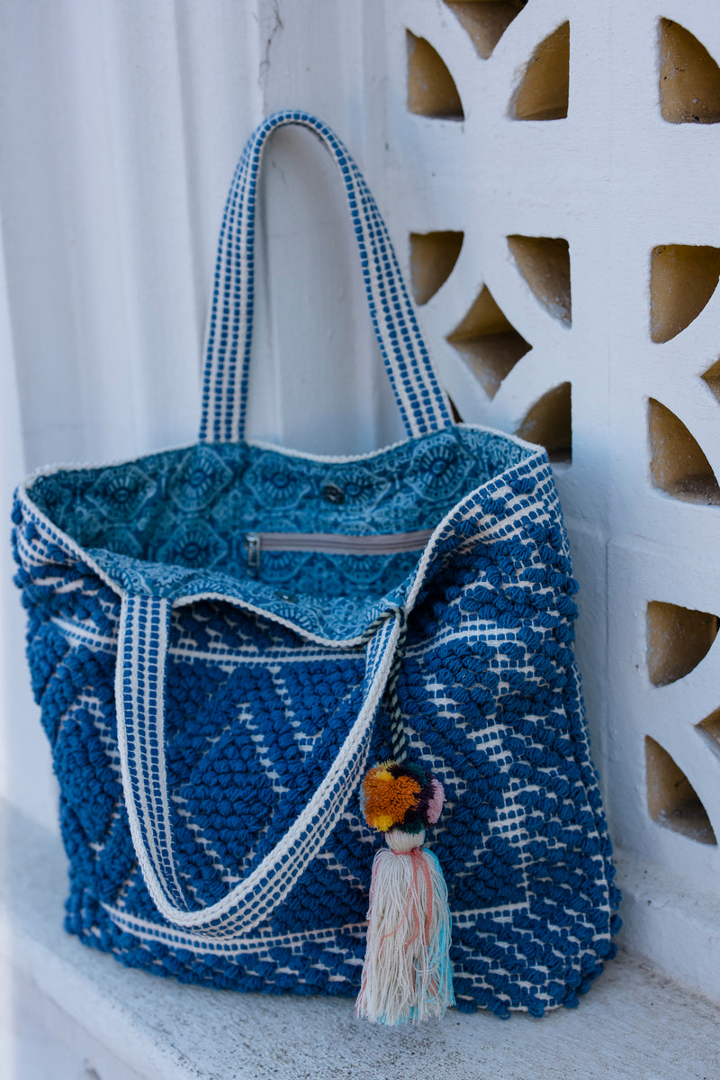 Hand Loomed Chiggi Tote-Amalfi Blue