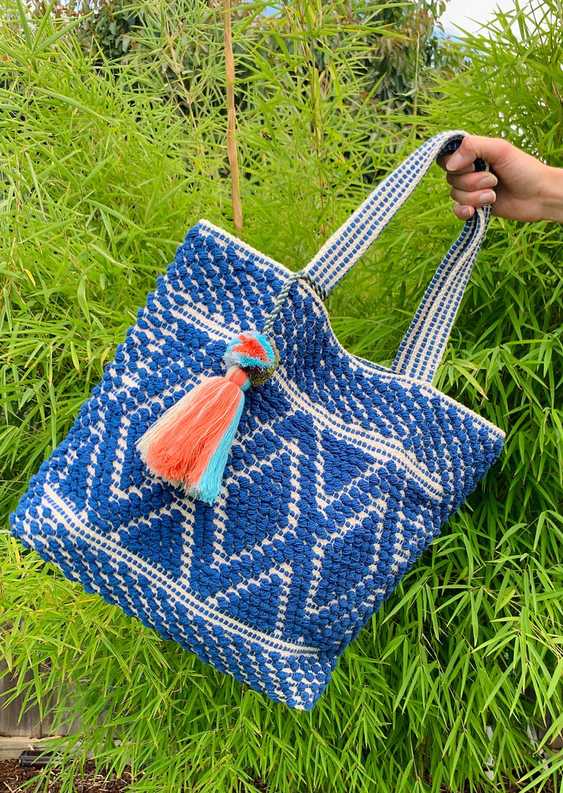 Hand Loomed Chiggi Tote-Amalfi Blue